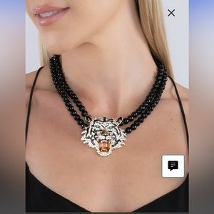 Onyx Tiger's Head Statement Necklace nwt